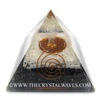 Black Tourmaline & Selenite Chips Big  Orgone Pyramid With Crystal Quartz Angel And Flower Of Life