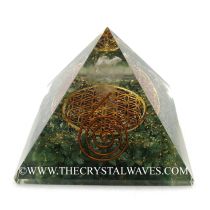 Green Aventurine Chips Orgone Pyramid With Crystal Quartz Angel And Flower Of Life