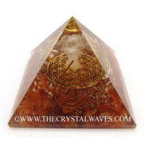 Carnelian Chips Orgone Pyramid With Crystal Quartz Angel And Flower Of Life
