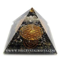 Black Tourmaline Chips Orgone Pyramid With Crystal Quartz Angel And Flower Of Life