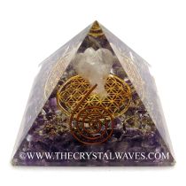 Amethyst Chips Orgone Pyramid With Crystal Quartz Angel And Flower Of Life