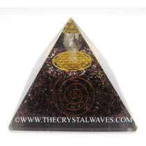 Garnet Chips Orgone Pyramid With Crystal Quartz Angel And Flower Of Life