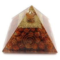 Rudrasha Beads Orgone Pyramid With Copper Wrapped Crystal Point