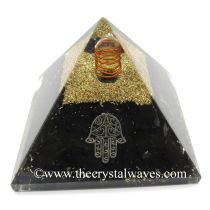 Shungite Chips Orgone Pyramid With Hamsa Symbol