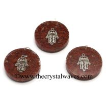 Red Jasper Chips With Hamsa Symbol Round Orgone Disc Pendant