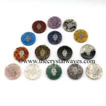 Mix Assorted Gemstone Chips With Hamsa Symbol Round Orgone Disc Pendant