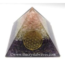Rose Quartz, Crystal Quartz & Amethyst Chips Big Orgone Pyramids With Flower Of Life & Copper Wrrapped