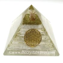 Selenite Chips Orgone Pyramids With Flower Of Life & Copper Wrapped Crystal Point