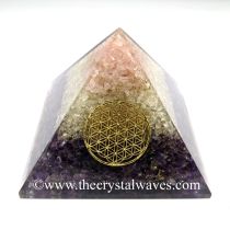 Rose Quartz, Crystal Quartz & Amethyst Chips Orgone Pyramids With Flower Of Life & Copper Wrapped Crystal Point