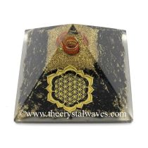 Black Tourmaline Chips Orgone Pyramid With Lotus Flower Of Life Symbol