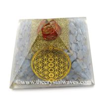 Angelite Chips Orgone Pyramid With Flower Of Life With Chakra Symbol