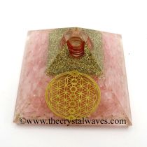 Rose Quartz Chips Orgone Pyramid With Flower Of Life With Chakra Symbol