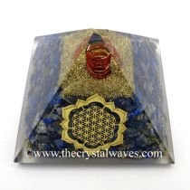 Lapis Lazuli Chips Orgone Pyramid With Lotus Flower Of Life Symbol