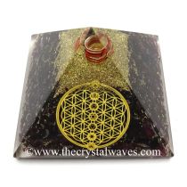 Garnet Chips Orgone Pyramid With Flower Of Life With Chakra Symbol