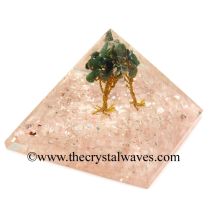 Rose Quartz Chips Base With Green Aventurine Tree Orgone Pyramid