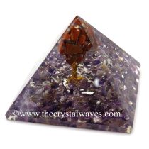 Amethyst Chips Base With Red Jasper Tree Orgone Pyramid