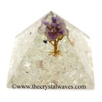 Crystal Quartz Chips Base With Amethyst Tree Orgone Pyramid