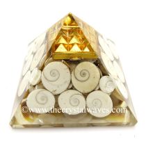 Gomti Chakra / Shiva Eyes Pearl Chips Orgone Pyramid With Vastu / Lemurian Pyramid Plate