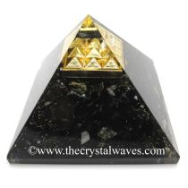 Black Tourmaline Chips Orgone Pyramid With Vastu / Lemurian Pyramid Plate