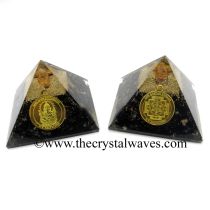 Black Tourmaline Chips Orgone Pyramid With Shree Ganesha Protection Yantra