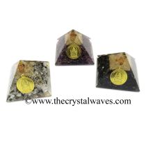 Mix Assorted Gemstone Chips Orgone Pyramid With Shree Ganesha Protection Yantra