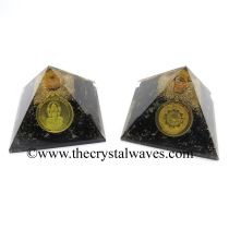 Black Tourmaline Chips Orgone Pyramid With Shree Dhan Laxmi Kavach Yantra / Shree Laxmi Wealth Protection Yantra