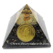 Black Tourmaline Chips Orgone Pyramid With Shree Maha Mrityunjaya Kavach / Protection Yantra