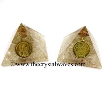 Crystal Quartz Chips Orgone Pyramid With Shree Maha Mrityunjaya Kavach / Protection Yantra