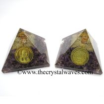 Amethyst Chips Orgone Pyramid With Shree Maha Mrityunjaya Kavach / Protection Yantra