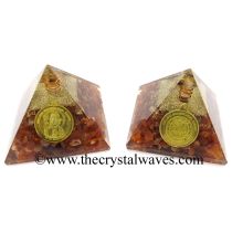 Carnelian Chips Orgone Pyramid With Shree Maha Mrityunjaya Kavach / Protection Yantra