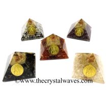 Mix Assorted Gemstone Chips Orgone Pyramid With Shree Maha Mrityunjaya Kavach / Protection Yantra