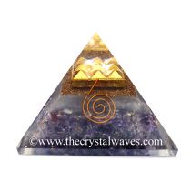Glow In Dark Amethyst Chips Orgone Pyramid With 9 Pyramid Plate