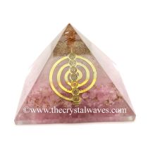 Glow In Dark Rose Quartz Chips Orgone Pyramid With Chakra Cho Ku Rei