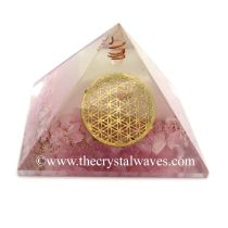 Glow In Dark Rose Quartz Chips Orgone Pyramid With Big Flower Of Life