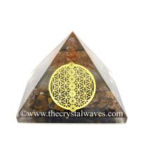 Glow In Dark Tiger Eye Agate Chips Orgone Pyramid With Chakra Flower Of Life