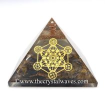 Glow In Dark Tiger Eye Agate Chips Orgone Pyramid With 7 Chakra Metatron's Cube Symbol