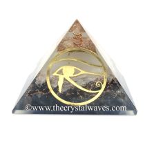 Glow In Dark Black Tourmaline & Selenite Chips Orgone Pyramid With Horus Eye Symbol