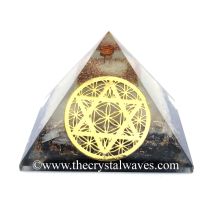 Glow In Dark Black Tourmaline & Selenite Chips Orgone Pyramid With Flower Of Life Star Of David