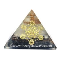 Glow In Dark Black Tourmaline & Selenite Chips Orgone Pyramid 7 Chakra Metatron's Cube Symbol