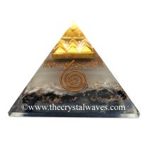 Glow In Dark Black Tourmaline & Selenite Chips Orgone Pyramid With 9 Pyramid Plate