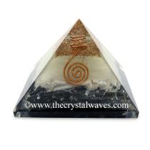Glow In Dark Black Tourmaline & Selenite Chips Orgone Pyramid With Copper Wrapped Crystal Point