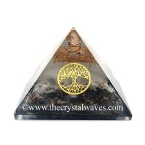 Glow In Dark Black Tourmaline & Selenite Chips Orgone Pyramid With Tree Of Life