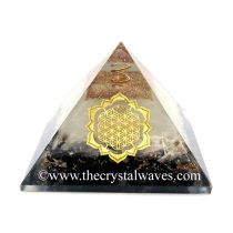 Glow In Dark Black Tourmaline & Selenite Chips Orgone Pyramid With Lotus Flower Of Life