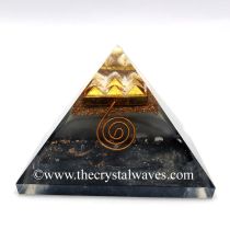 Glow In Dark GID Black Tourmaline Chips Orgone Pyramid With 9 Pyramid Plate