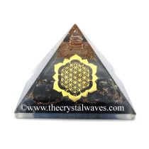 Glow In Dark GID Black Tourmaline Chips Orgone Pyramid With Lotus Flower Of Life