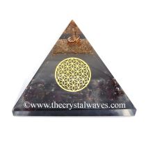 Glow In Dark Garnet Chips Orgone Pyramid With Flower Of Life