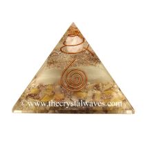 Glow In Dark Yellow Camel Chips Pyramid With Copper Wrapped Crystal Point