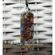 Mix Chakra Chips With Copper Coil Rectangle Shape Orgone Pendant