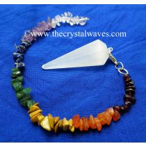Selenite Faceted Pendulum With Chakra Chips Chain