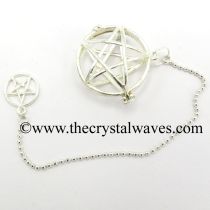 Star / Pentagram Round Cab Cage Silver Pendulum